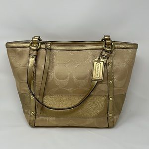 Coach Signature Stripe Tote in Gold